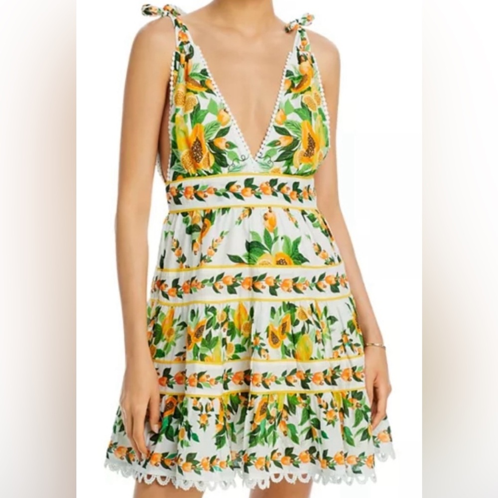 FARM Rio Yellow and Green Ruffled Tiered Mini Sundress